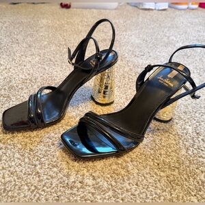 Sam Edelman Black Heels with Gold Block Strappy Sandals Sz 8